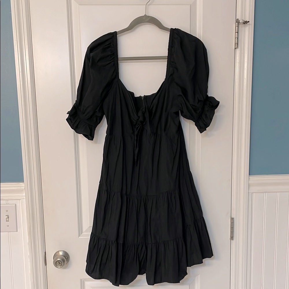 Express Black Puff Sleeve Mini Dress with Tiered Skirt, size XL